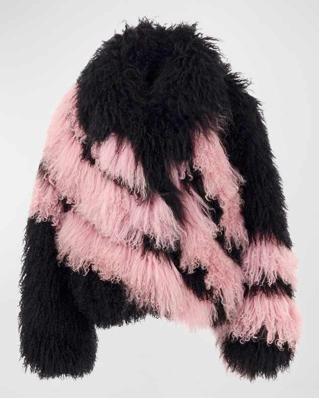 Chevron Mongolian Lamb Shearling Crop Jacket